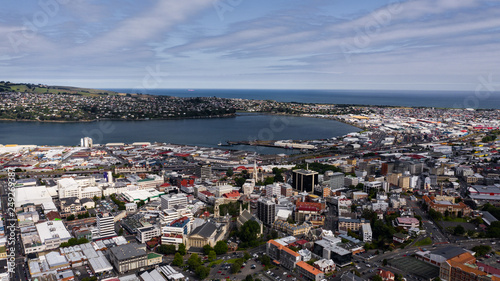 Dunedin from above, drone image of Dunedin New Zealand, city landscape aerial photography