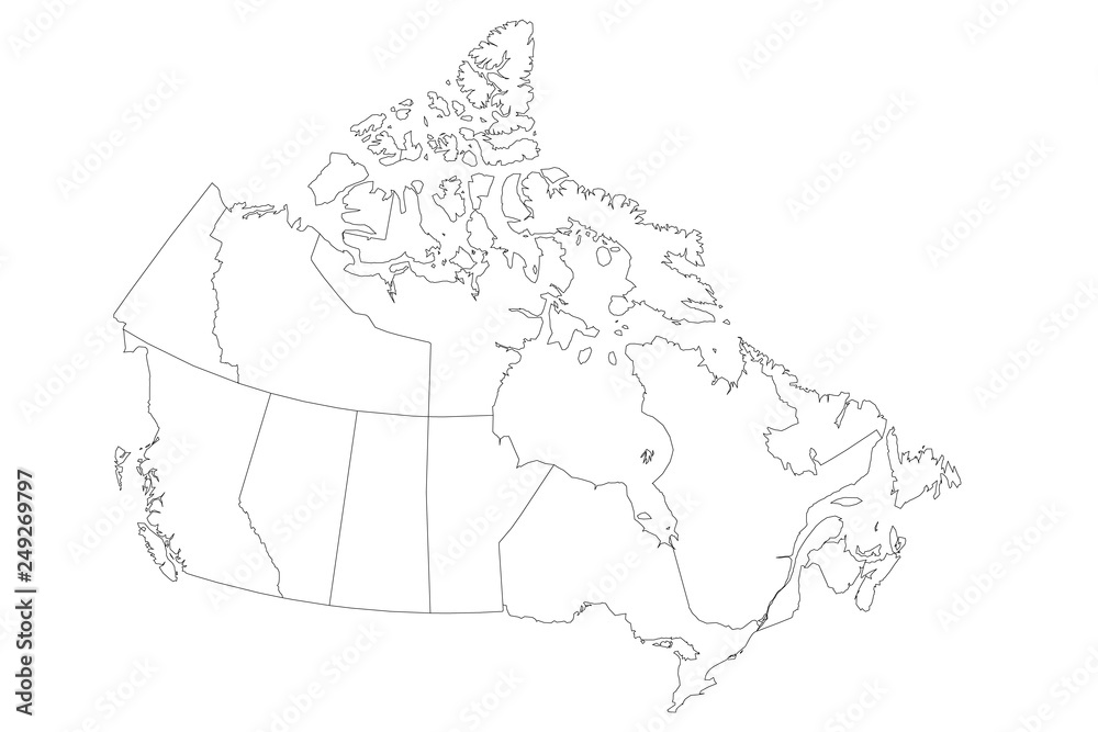 Map Of Canada Divided Into 10 Provinces And 3 Territories. Administrative  Regions Of Canada. Blank White Map With Black Outline. Vector Illustration  Stock Vector | Adobe Stock
