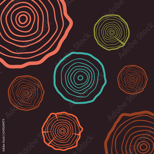 Abstract age annual circle tree background. Tree rings vector set