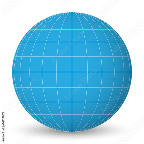 Blank planet Earth blue globe with grid of meridians and parallels, or latitude and longitude. 3D vector illustration