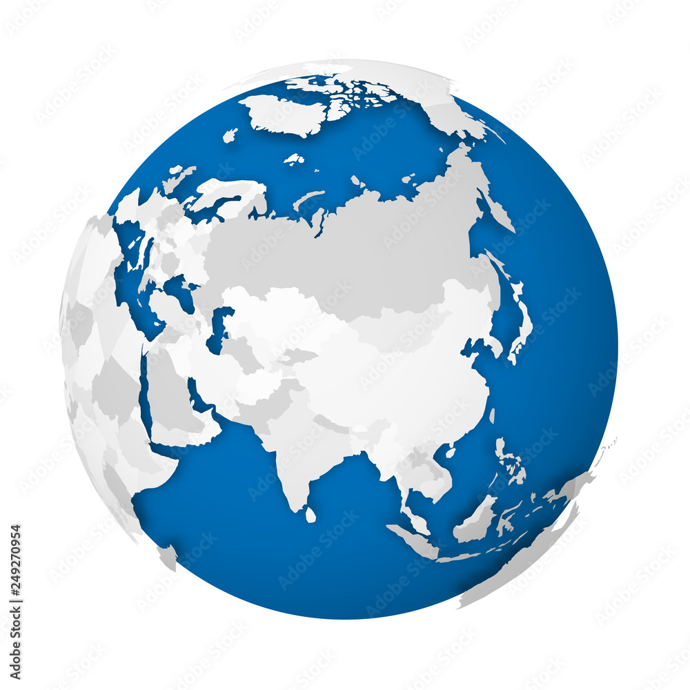 Vecteur Stock Earth globe. 3D world map with grey political map of countries  dropping shadows on blue seas and oceans. Vector illustration | Adobe Stock