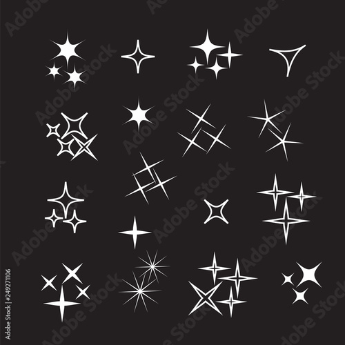 Sparkle lights stars set. Bright firework, decoration twinkle, shiny flash