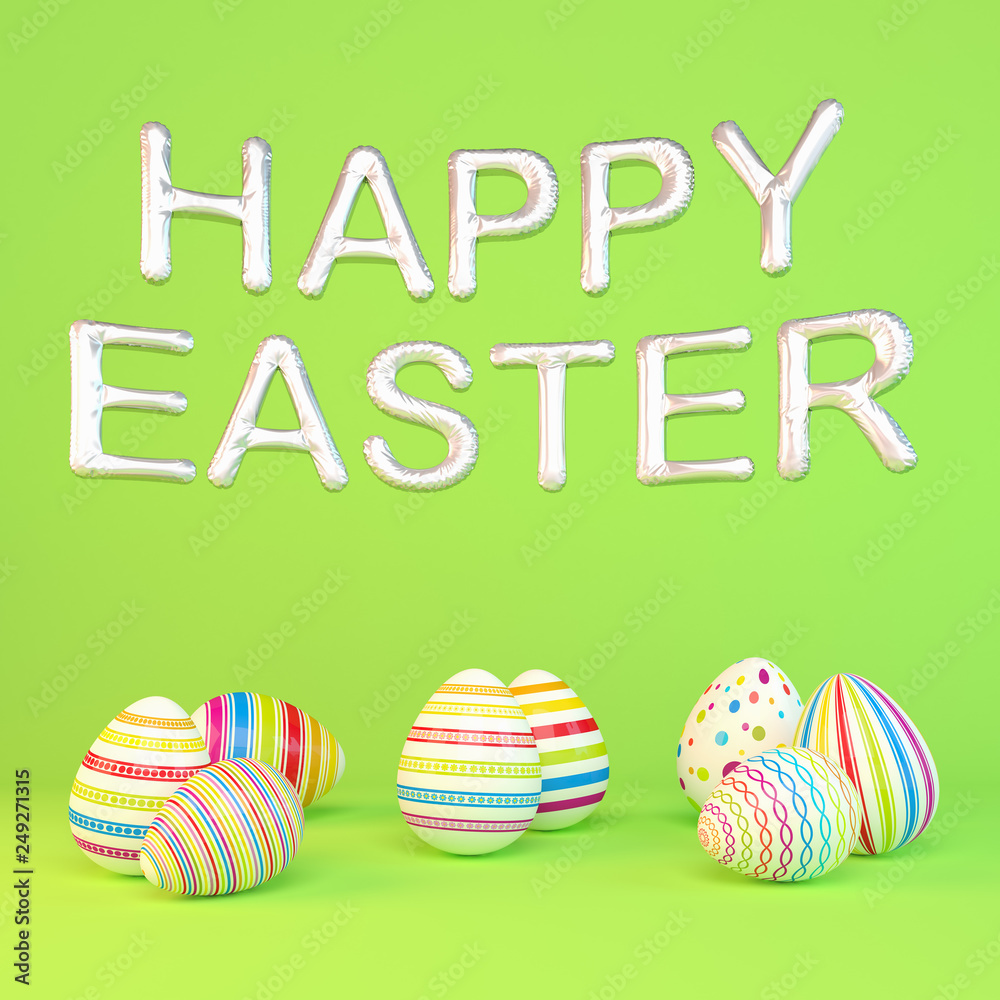 3d render - eight colorfu Easter eggs on green background - balloons - happy easter 3d render - eight colorfu Easter eggs on green background - balloons - happy easter