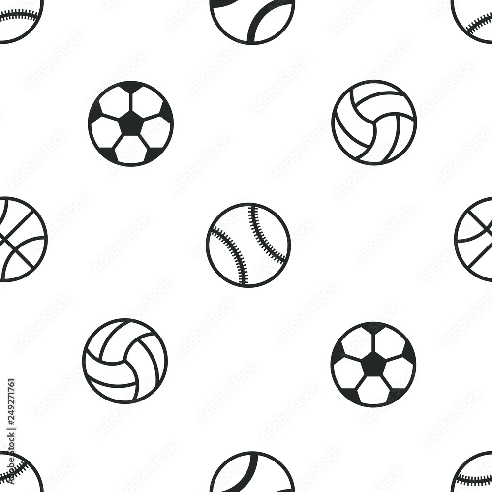 vector seamless pattern sports balls black on white,silhouette