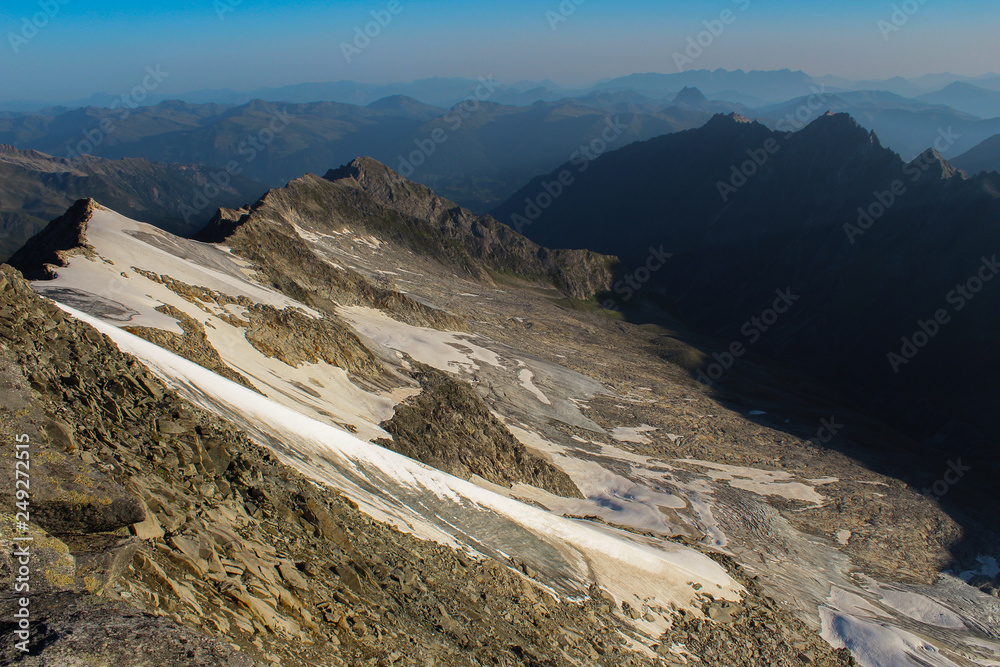 The rock is glowing at the Kesskogel summit. The rock is glowing at the Kesskogel summit.