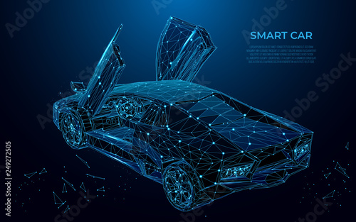 Smart Car. Sport car in the form of a starry sky or space. Cars vector wireframe concept. Polygon vector design.  Poly art