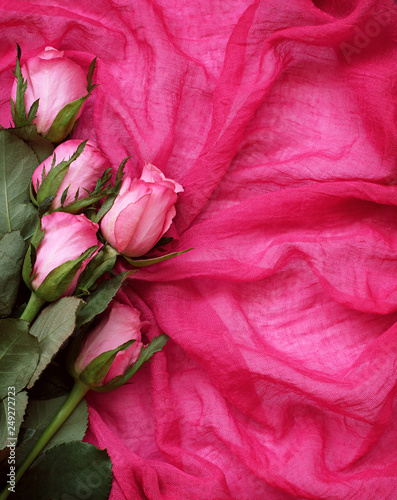 Pink rose flowers on textile