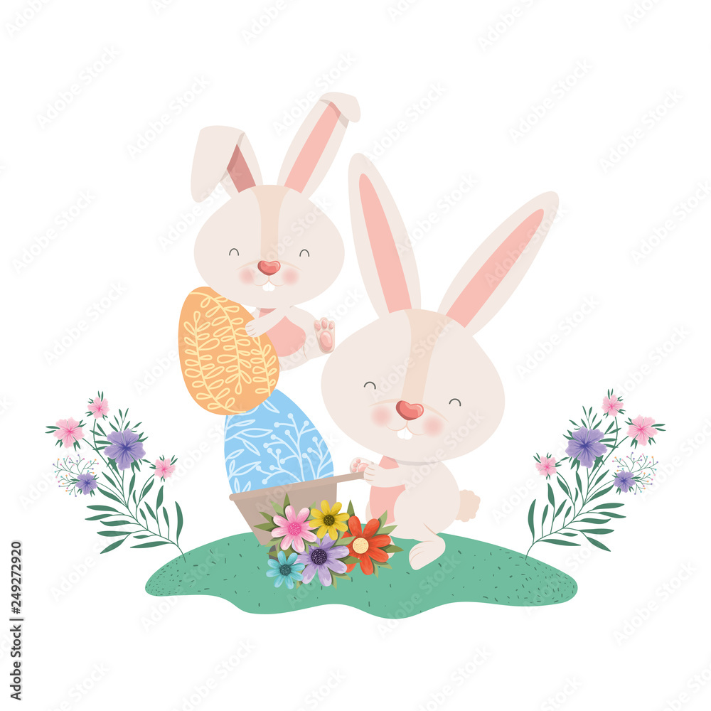 rabbits with wheelbarrow and easter eggs icon rabbits with wheelbarrow and easter eggs icon