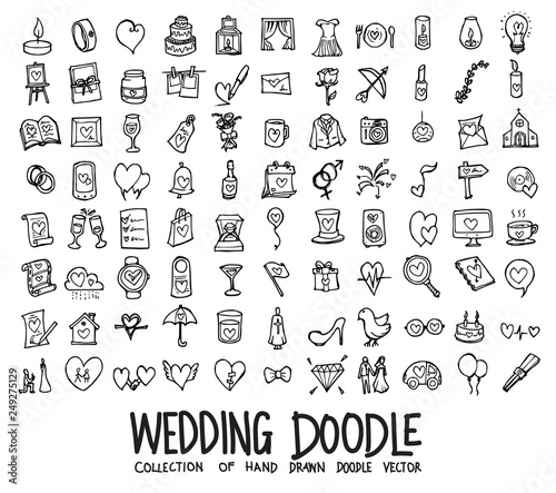 Set of wedding icons Drawing illustration Hand drawn doodle Sketch line vector eps10