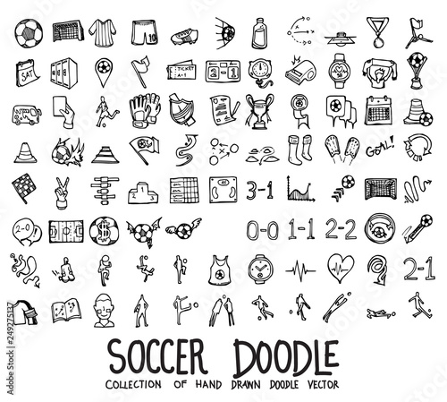 Set of soccer icons Drawing illustration Hand drawn doodle Sketch line vector eps10