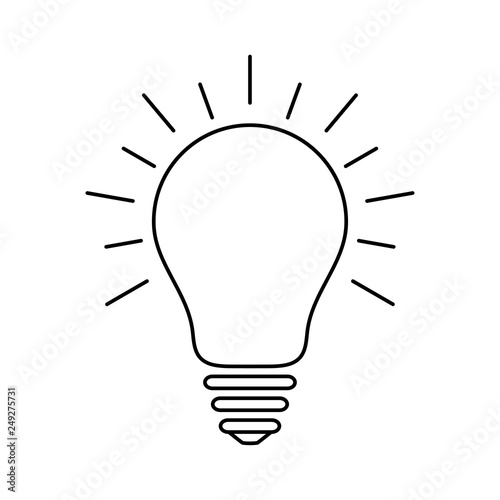 Light bulb icon with rays, idea and creativity symbol, modern thin line art