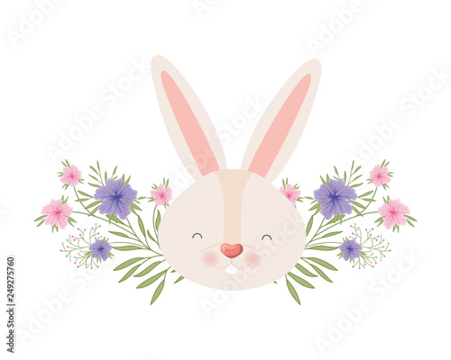 rabbit head with flowers isolated icon
