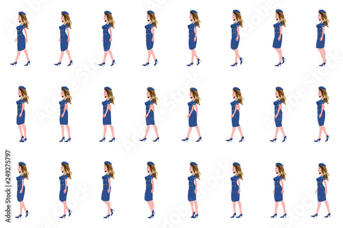 Air hostess Girl walk cycle animation sprites, Loop animation.