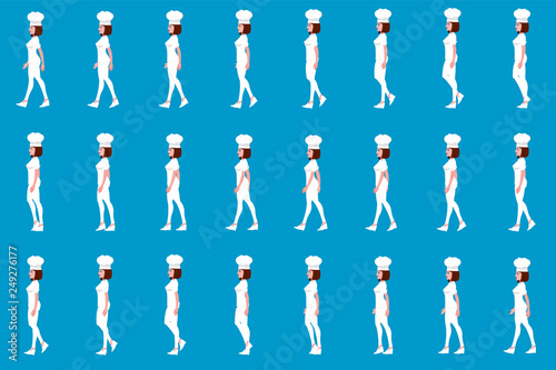 Girl chef walk cycle animation sprites, Loop animation.