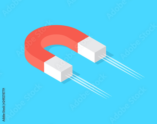Magnet with magnetic power, magnetism concept, source of magnetize, attracting profit and money symbol vector isolated icon, gravitation concept