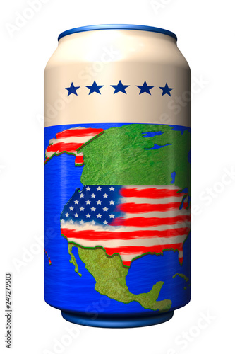 3D can with USA relief map in the form of a national flag isolated on white, american symbolism