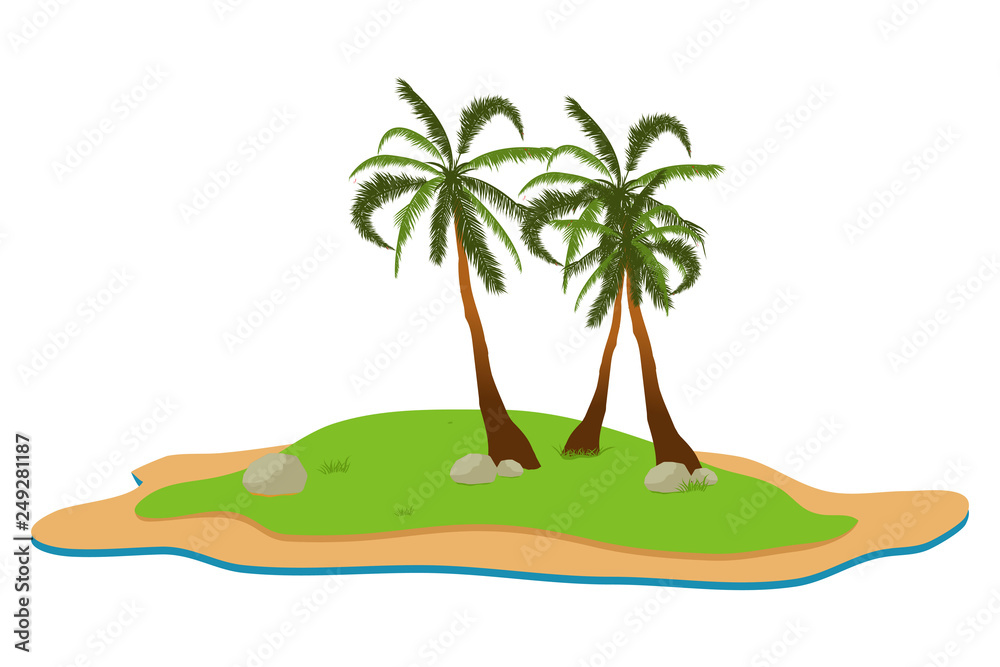 Tropical landscape. Summer background. Palm trees. Vector illustration