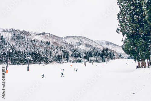 Landscape and Mountain view of Nozawa Onsen in winter , Nagano, Japan. photo