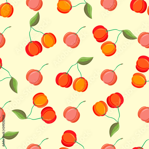 Red acerola berry seamless pattern. vector illustration of eco food