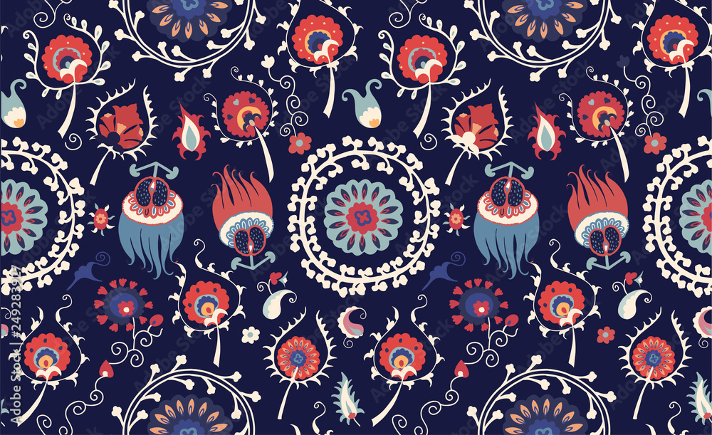 custom made wallpaper toronto digitalVector floral seamless pattern. Uzbek suzani national ornament for textile embroidery. Arabic, Indian, Turkish style flowers background. Texture for print, wallpaper, home decor, fabric, ceramic tile.
