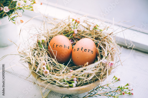 Easter eggs greeting card in german