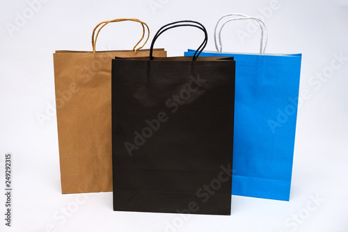 Concept on white background paper bag from shop for shopping.