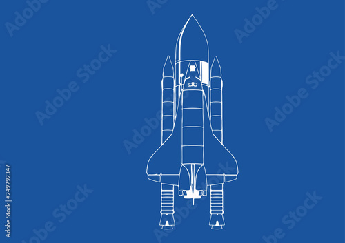 spacecraft drawing on a blue background vector