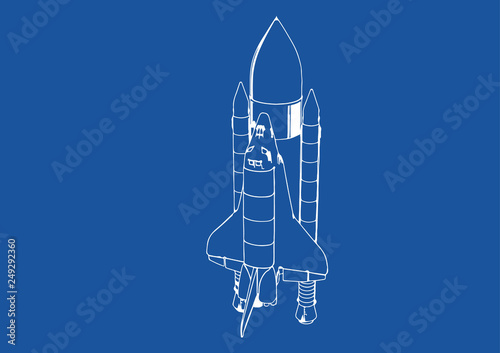 spacecraft drawing on a blue background vector