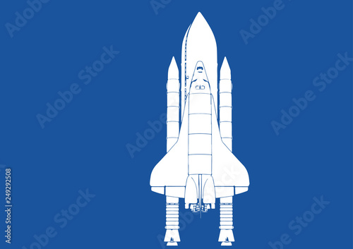 spacecraft silhouette on blue background vector
