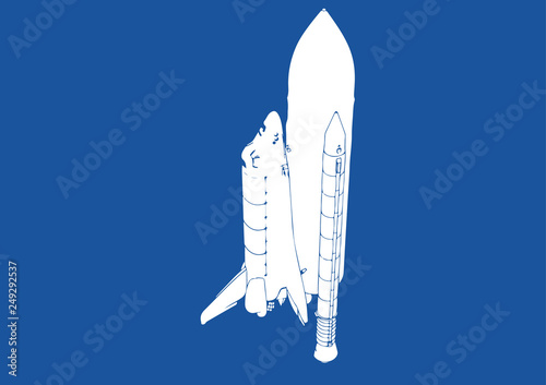 spacecraft silhouette on blue background vector