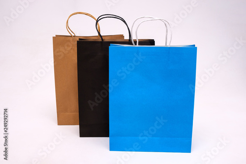 Concept on white background paper bag from shop for shopping.