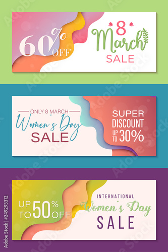 Pack of tree sale banner templates to Womens Day. Special offers templates