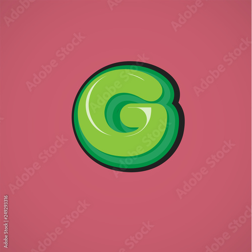 Green comic character from a fontset, vector illustration