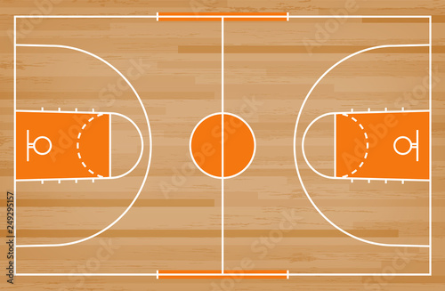 Basketball court floor with line on wood pattern texture background. Basketball field. Vector.