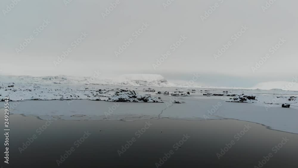 frozen myvatn lake iceland areial overlook with hills in the bacground video clip frozen myvatn lake iceland areial overlook with hills in the bacground video clip