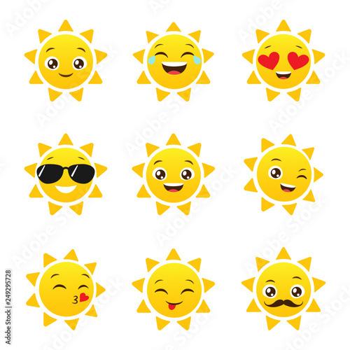 Set of funny sun emojis