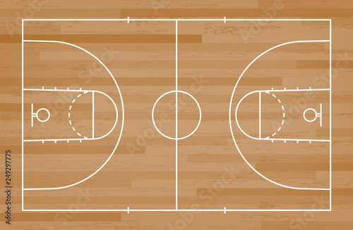 Basketball court floor with line on wood pattern texture background. Basketball field. Vector.