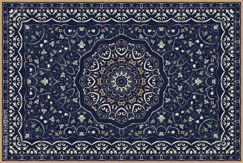 Vintage Arabic pattern. Persian colored carpet. Rich ornament for fabric desi...