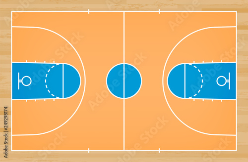 Basketball court floor with line on wood pattern texture background. Basketball field. Vector.
