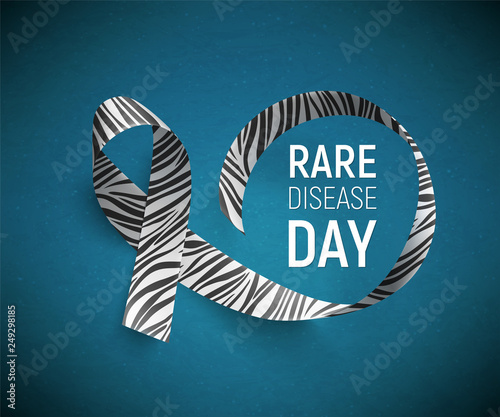 Symbol of rare disease awareness day, ribbon with zebra-print.