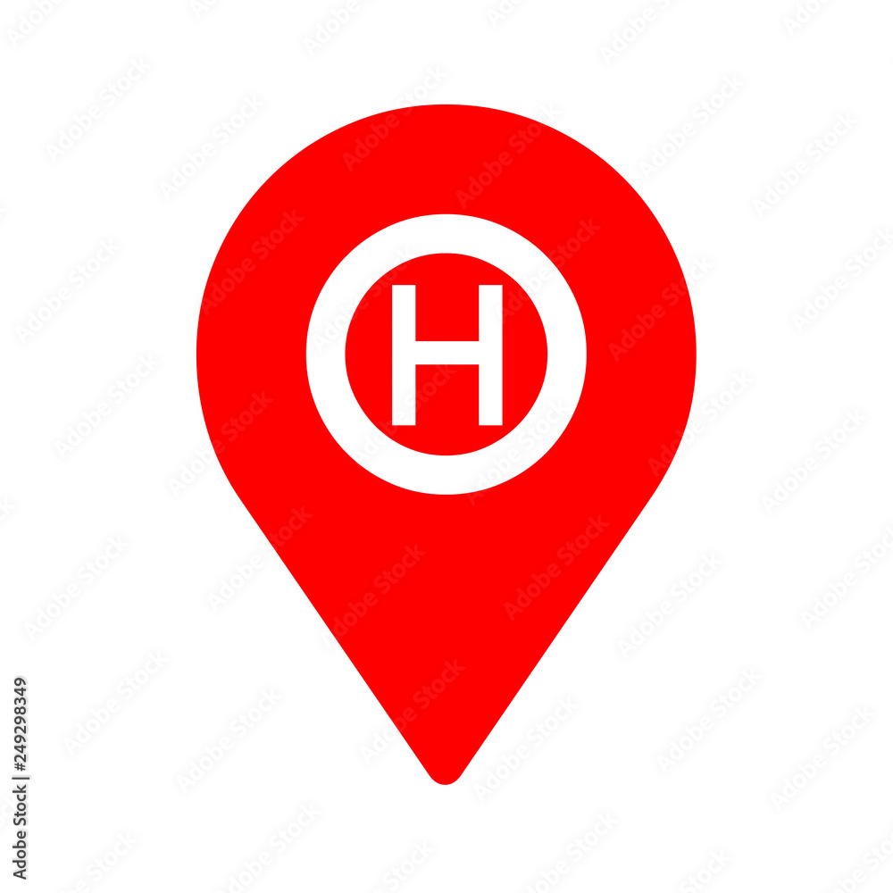 Red map pointer with hospital sign Red map pointer with hospital sign