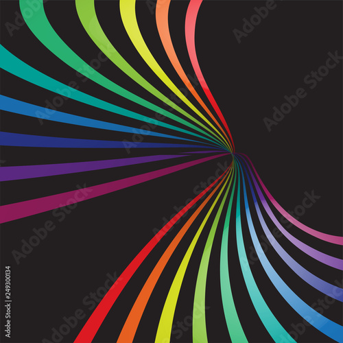 Colorful lines in 3D on black background, vector illustration
