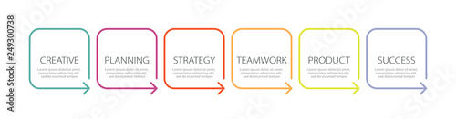 Thin line infographic template with 6 steps. Modern business concept infographics with options for brochure, diagram, workflow, timeline. Vector EPS 10
