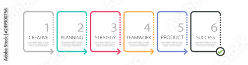 Thin line infographic template with 6 steps. Modern business concept infographics with options for brochure, diagram, workflow, timeline. Vector EPS 10