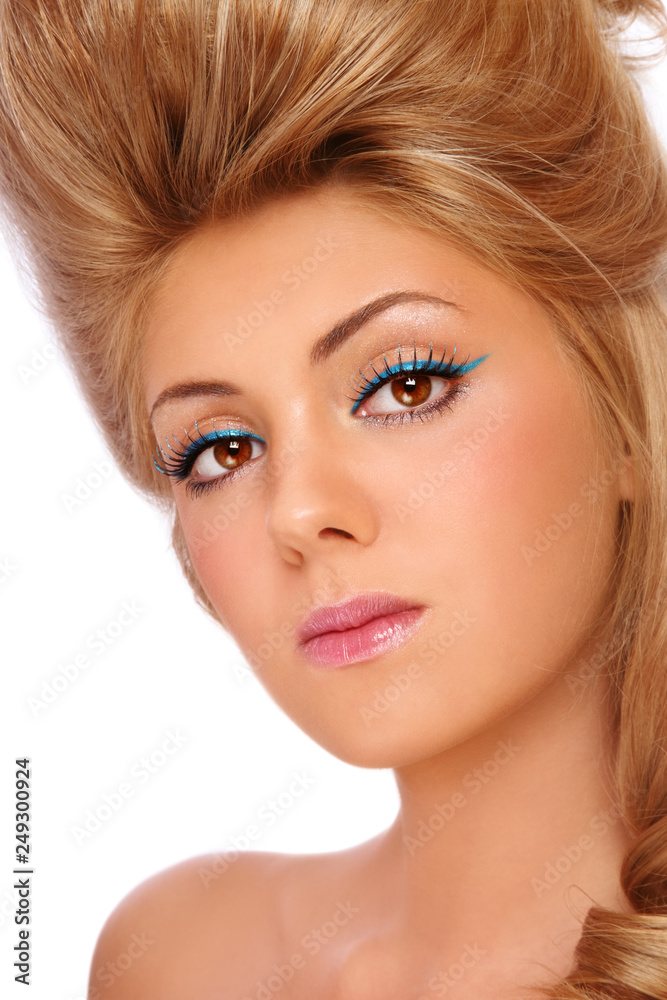 Portrait of young beautiful girl with fancy winged eye make-up Portrait of young beautiful girl with fancy winged eye make-up