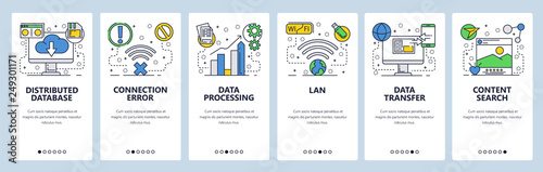 Web site onboarding screens. Online services, distributed database, cloud storage, wireless networks and data transfer. Menu vector template for website and mobile app development. illustration. photo