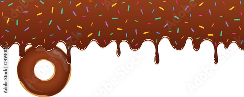 sweet melting chocolate icing with colorful sprinkles and choco donut vector illustration EPS10