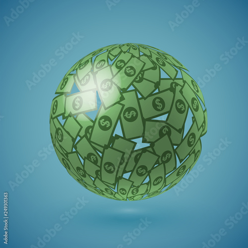 Green globe made of money, vector illustration