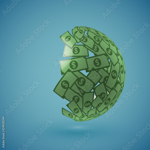 Green globe made of money, vector illustration