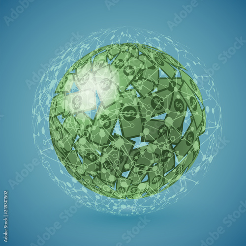 Green globe made of money, vector illustration